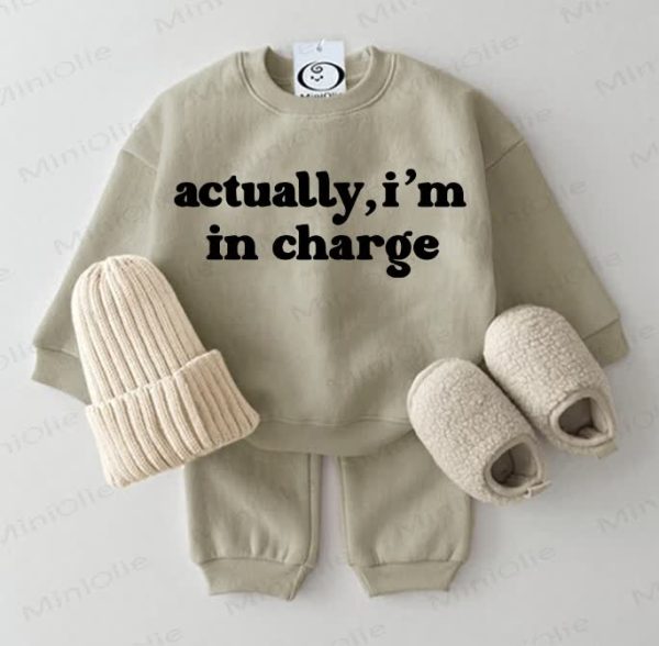 ACTUALLY, I'M IN CHARGE Baby 2-piece Grey Green Set