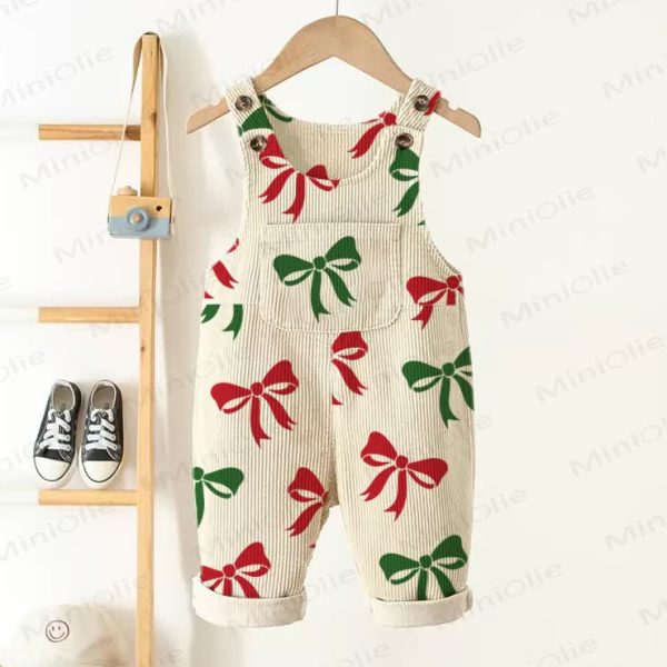 Baby Toddler Christmas Bow-knot Corduroy Overalls