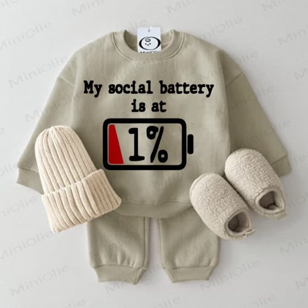 MY SOCIAL BATTERY IS AT 1% Baby 2-piece Grey Green Set