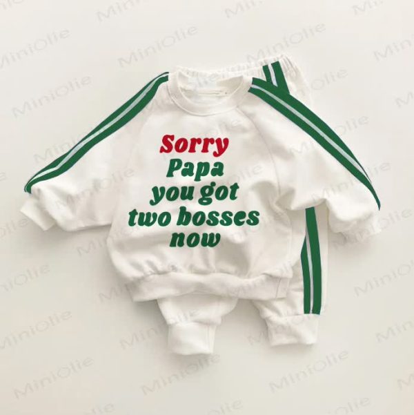 SORRY PAPA YOU GOT TWO BOSSES NOW Baby Toddler Green Striped 2-piece Set