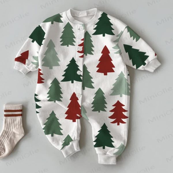 Baby Colorful Trees White Unbutton Romper