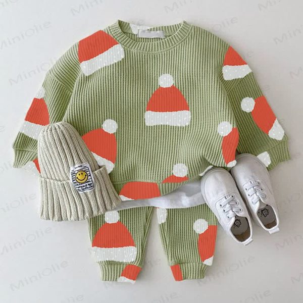 Baby Santa Hat Grey Green Waffle 2-piece Set