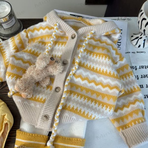 Toddler Kid Girl Knitted Stripe Cardigan/Leggings