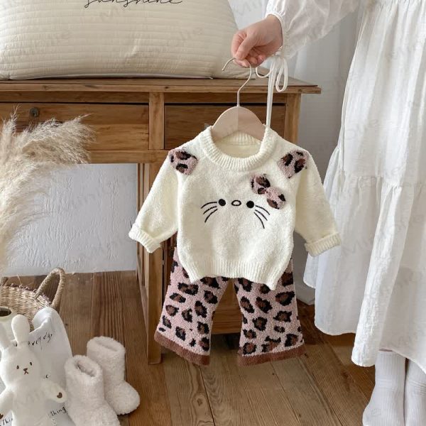 Baby Toddler Girls Leopard Cat Bow 2-piece Set