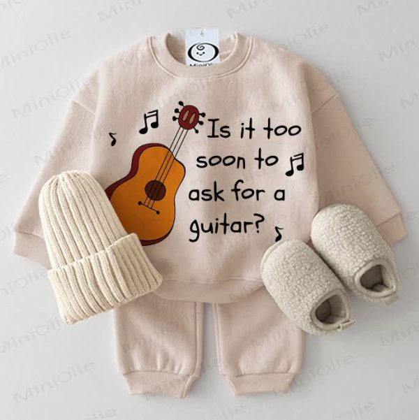 IS IT TOO SOON TO ASK FOR A GUITAR? Baby Sweatshirt 2-piece Beige Set