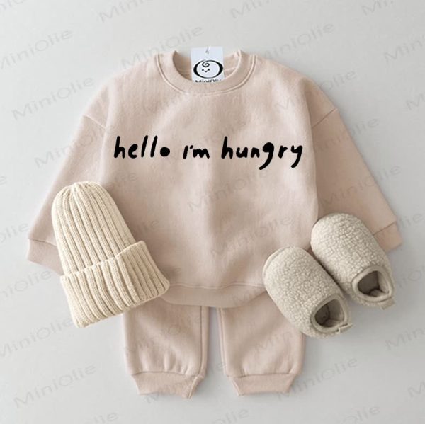HELLO I'M HUNGRY Baby Slogan 2-piece Beige Set
