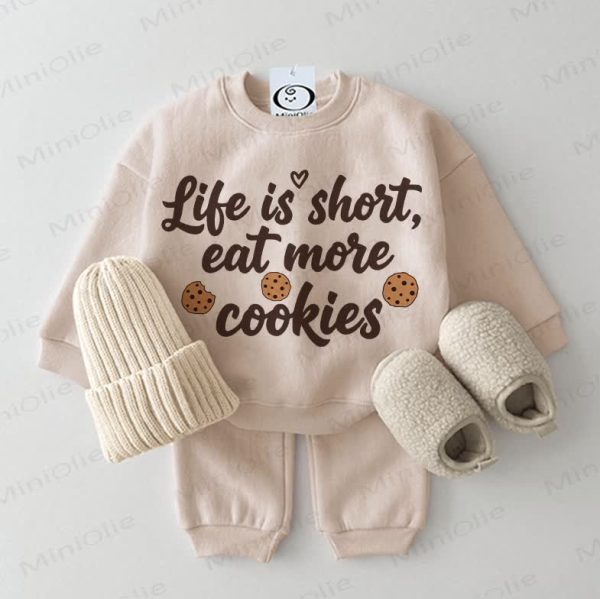 LIFE IS SHORT, EAT MORE COOKIES Baby Slogan 2-piece Beige Set