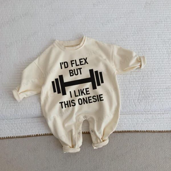 I'D FLEX BUT I LIKE THIS ONESIE Baby Beige Romper