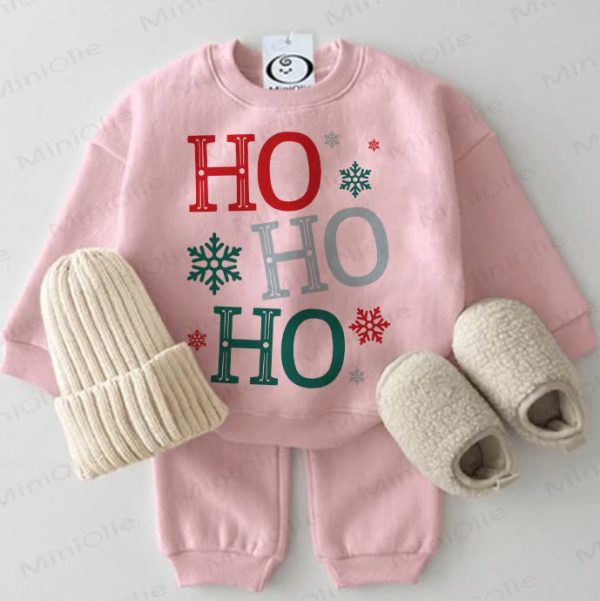 HO HO HO Baby Snowflake Sweatshirt 2-piece Pink Set