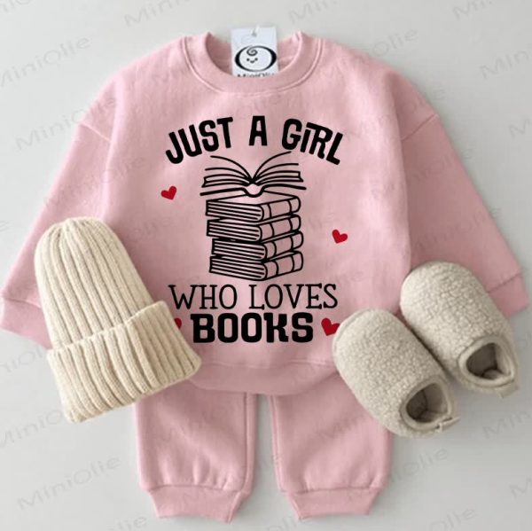 JUST A GIRL WHO LOVES BOOKS Baby Sweatshirt 2-piece Pink Set