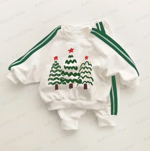 Baby Toddler Lovely Christmas Tree Green Striped 2-piece Set