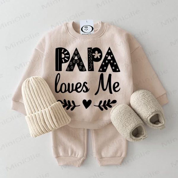 PAPA LOVES ME Baby Slogan 2-piece Beige Set