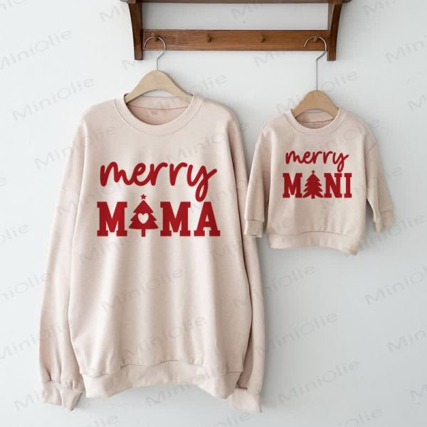 MERRY MAMA/MERRY MINI Beige Family Sweatshirt