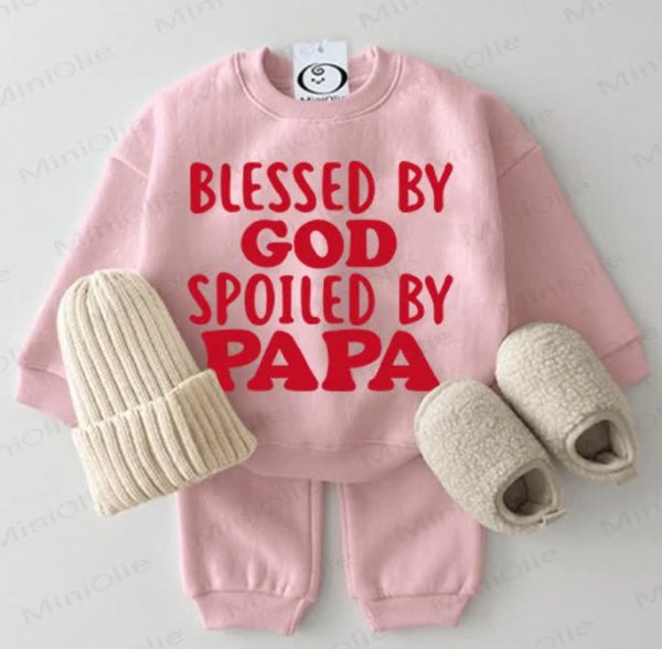 BLESSED BY GOD SPOILED BY PAPA Baby Sweatshirt 2-piece Pink Set