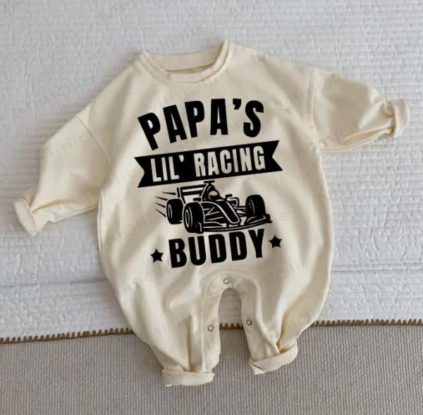 PAPA'S LIL' RACING BUDDY Baby Beige Romper