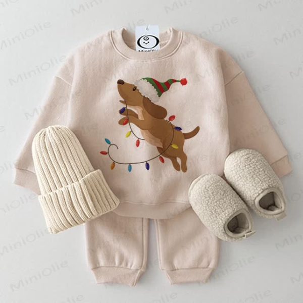 Baby Christmas Dog 2-piece Beige Set