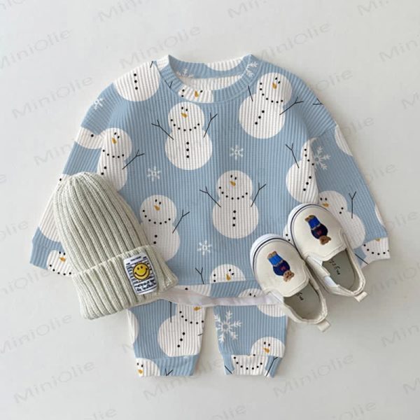Baby Waffle Snowman Sweatshirt 2-piece Set