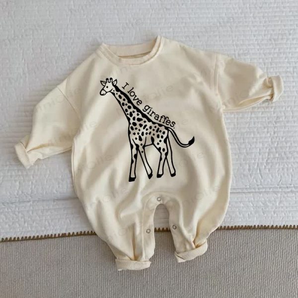 I LOVE GIRAFFES. Baby Beige Romper