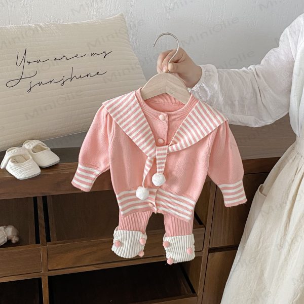 Baby Girl Stripe Shawl Knitted 2-piece Set