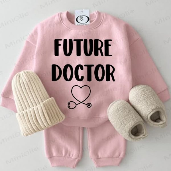 FUTURE DOCTOR Baby Sweatshirt 2-piece Pink Set