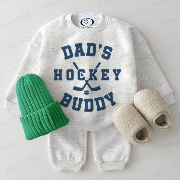 DADDY'S HOCKEY BUDDY Baby Sweatshirt 2-piece Grey Set