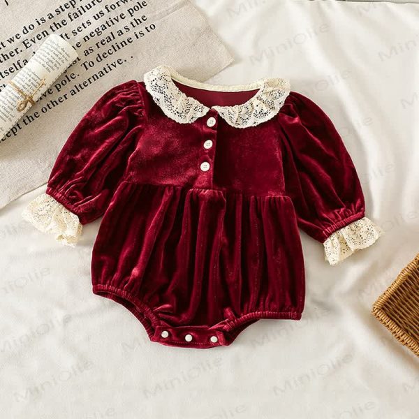 Baby Girl Velvet Lace Red Bodysuit