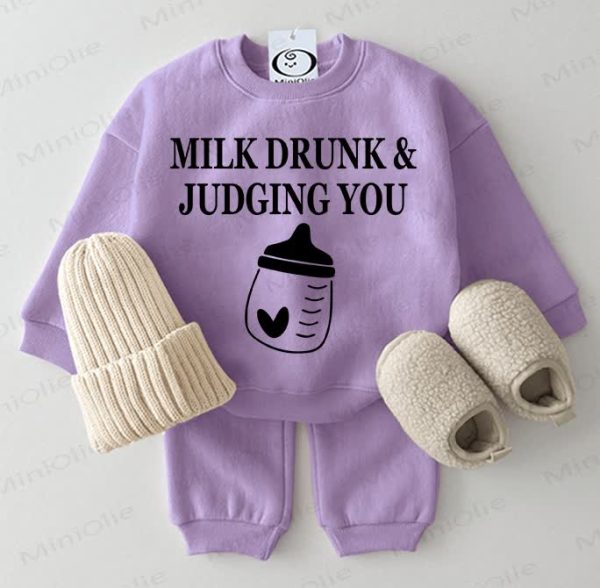 MILK DRUNK & JUDING YOU Baby Sweatshirt 2-piece Purple Set