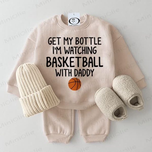 BASKETBALL WITH DADDY Baby 2-piece Beige Set