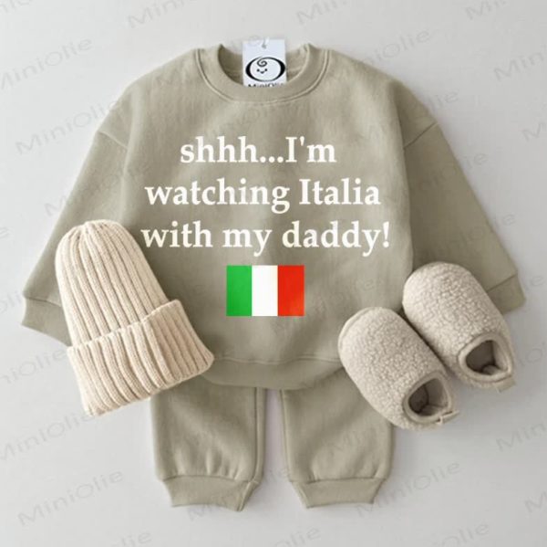 SHHH... I'M WATCHING ITALIA WITH MY DADDDY! Baby Sweatshirt 2-piece Grey Green Set