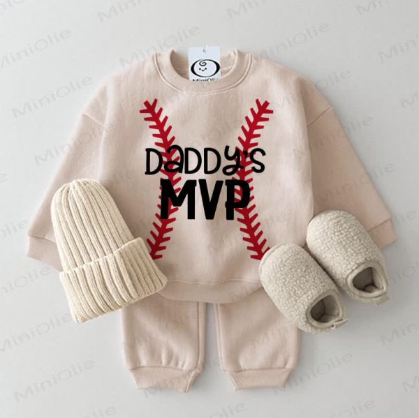DADDY'S MVP Baby Baseball Sweatshirt 2-piece Beige Set