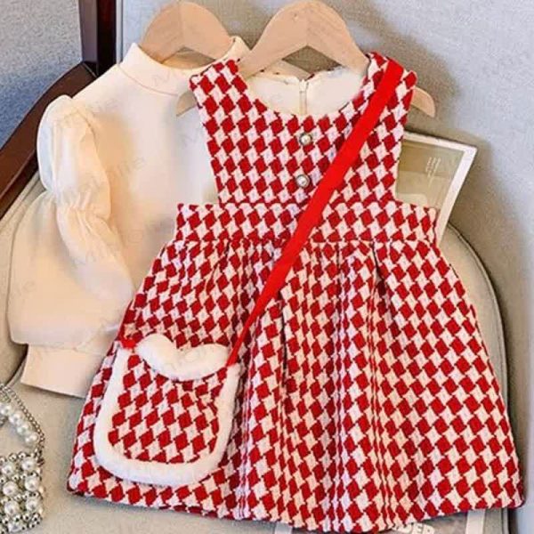 Baby Toddler Girl Red Plaid Fleece lined Dress