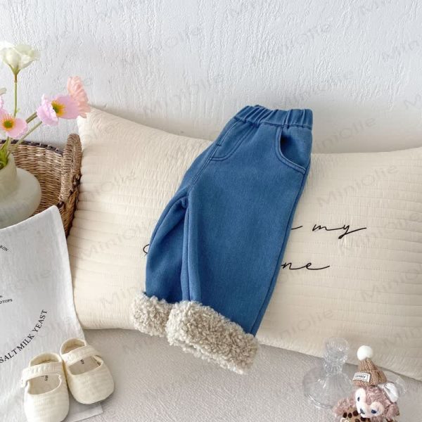 Baby Toddler Girl Denim Fleece Lined Pants