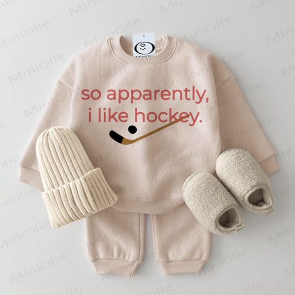 SO APPARENTLY, I LIKE HOCKEY. Baby Sweatshirt 2-piece Beige Set