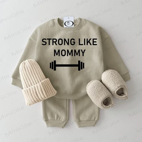 STRONG LIKE MOMMY Baby Grey Green 2-piece Set