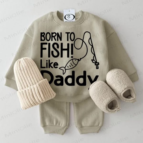 BORN TO FISH! LIKE DADDY Baby Sweatshirt 2-piece Grey Green Set