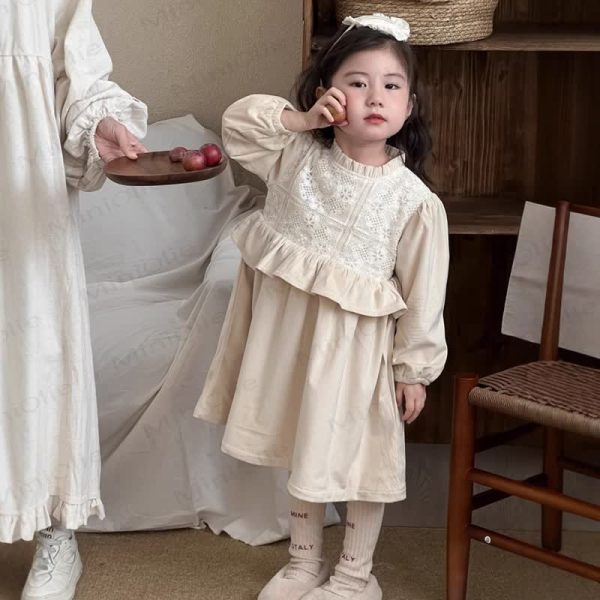 Toddler Girl Lace Ruffles Fleece Lined White Dress