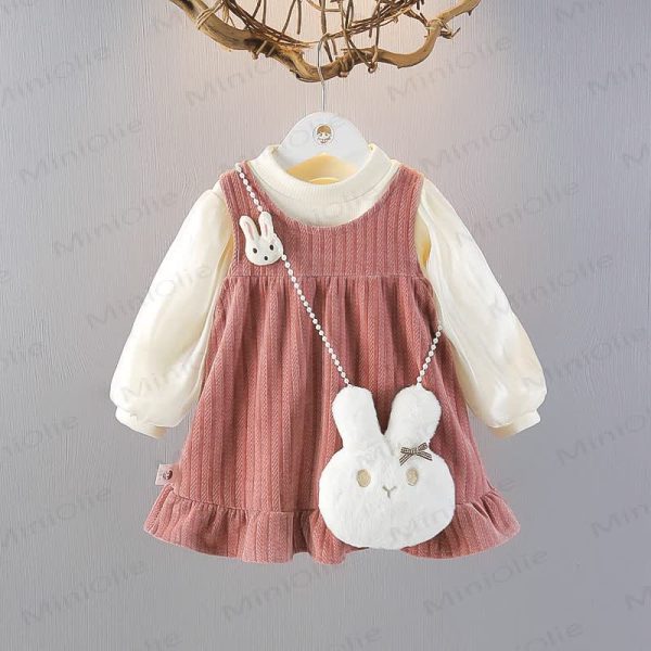 Baby Girl Bunny Fleece Lined Dress