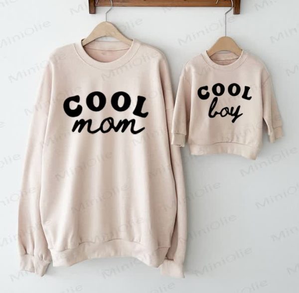 COOL MOM/COOL BOY Mommy and Me Baby Beige Family Sweatshirt