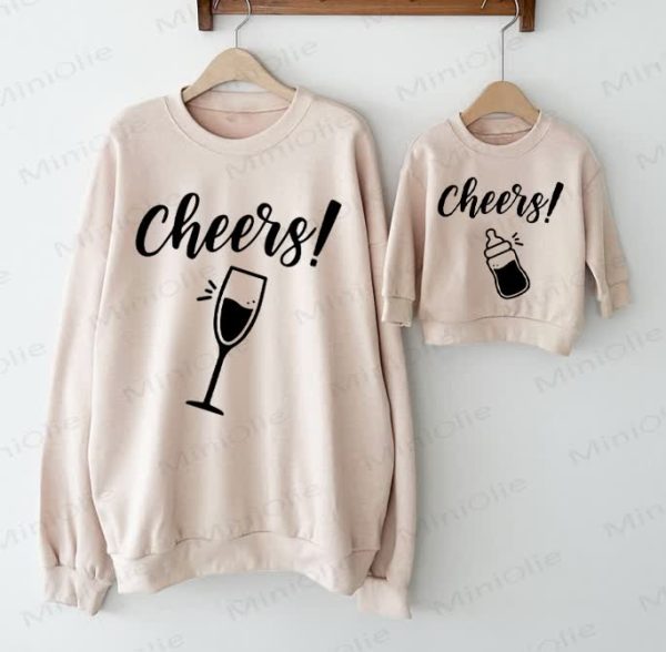 CHEERS! Baby Wine Glass& Milk Bottle Beige Family Sweatshirt