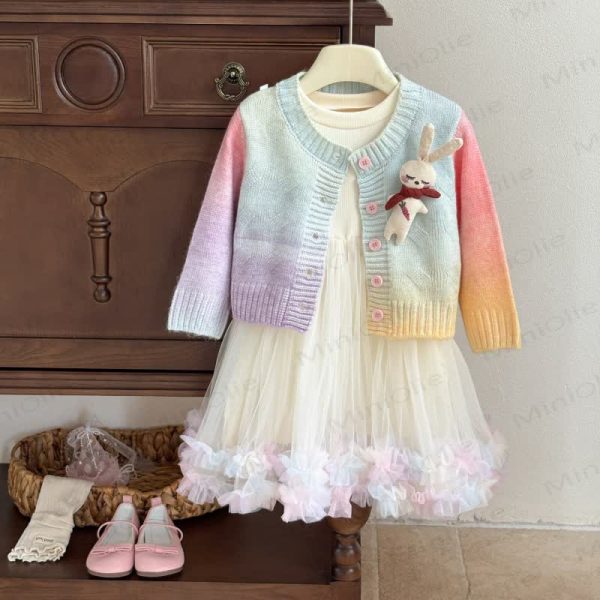 Toddler Girl Knitted Mesh Dress & Cardigan 2-piece Set