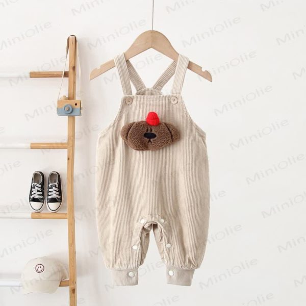 Baby Toddler Cute Dog Corduroy Fleece Lined Overalls