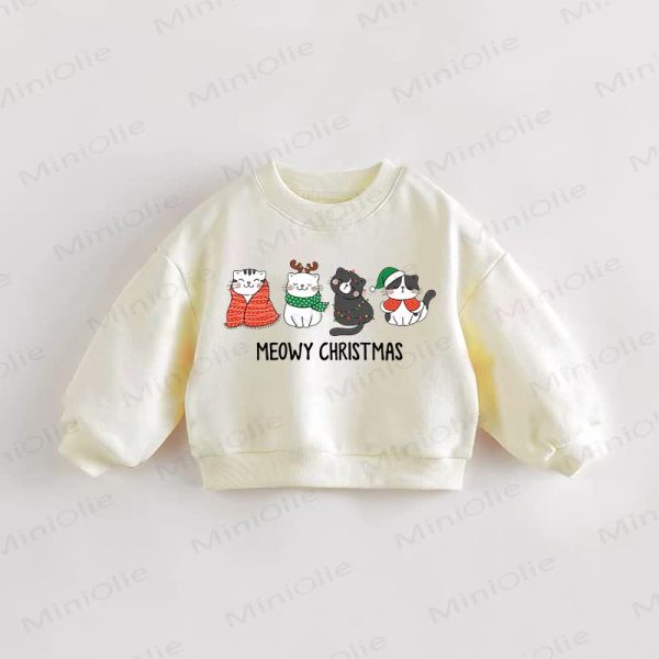 MEOWY CHRISTMAS Baby Toddler Cat Cream Sweatshirt