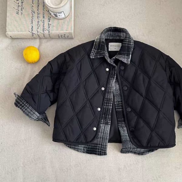 Kid Black Quilted Outerwear
