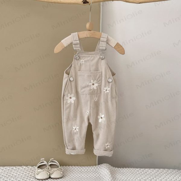 Baby Girl Cord Knitted Embroidered Flower Overalls