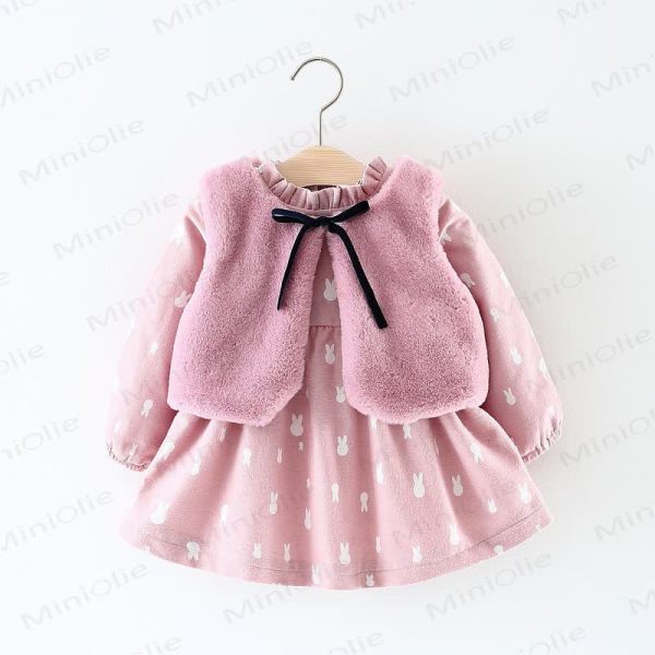 Baby Girl Fleece Bow Bunny Dress