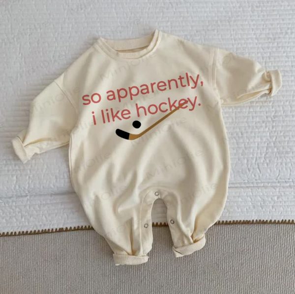 SO APPARENTLY, I LIKE HOCKEY. Baby Beige Romper