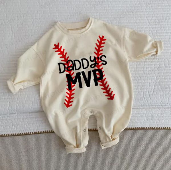 DADDY'S MVP Baby Baseball Beige Romper