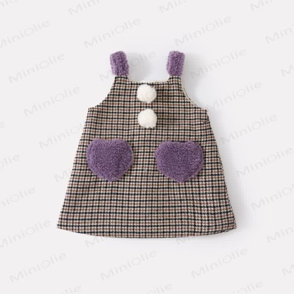 Baby Girl Plaid Heart Sleeveless Purple Dress & Black Top