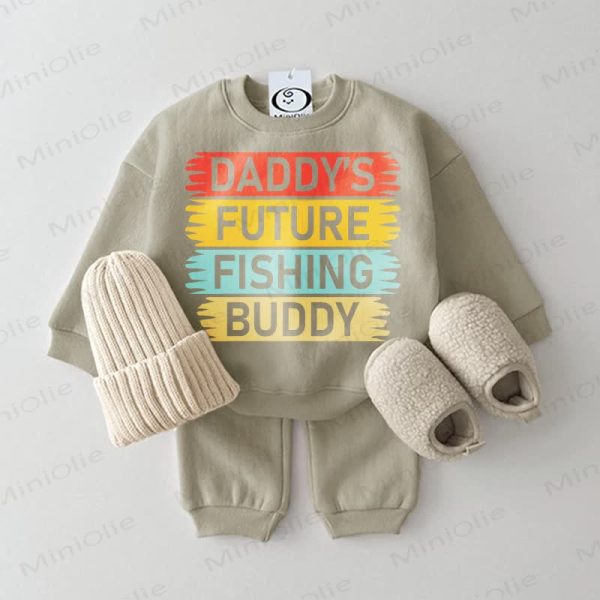 DADDY'S FUTURE FISHING BUDDY Baby Grey Green Sweatsuit 2-piece Set