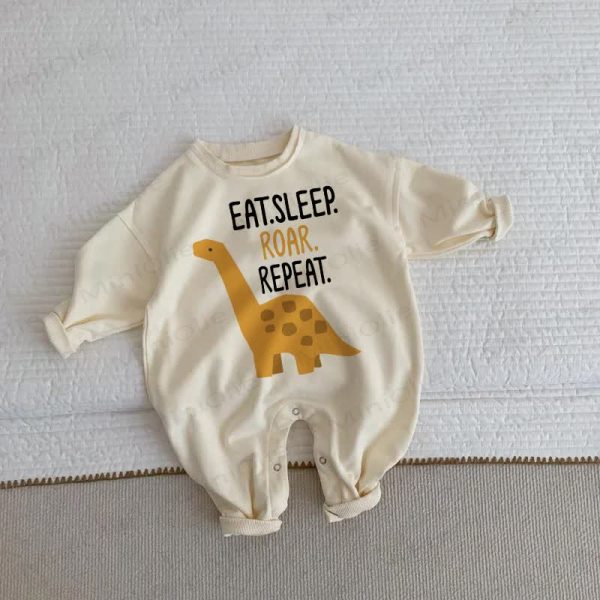 EAT SLEEP ROAR REPEAT Baby Toddler Dinosaur Beige Romper